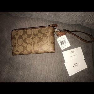 Coach Bags - Coach two pocket wristlet (Khaki/Saddle) Coach Bags - Coach two pocket wristlet (Khaki/Saddle)